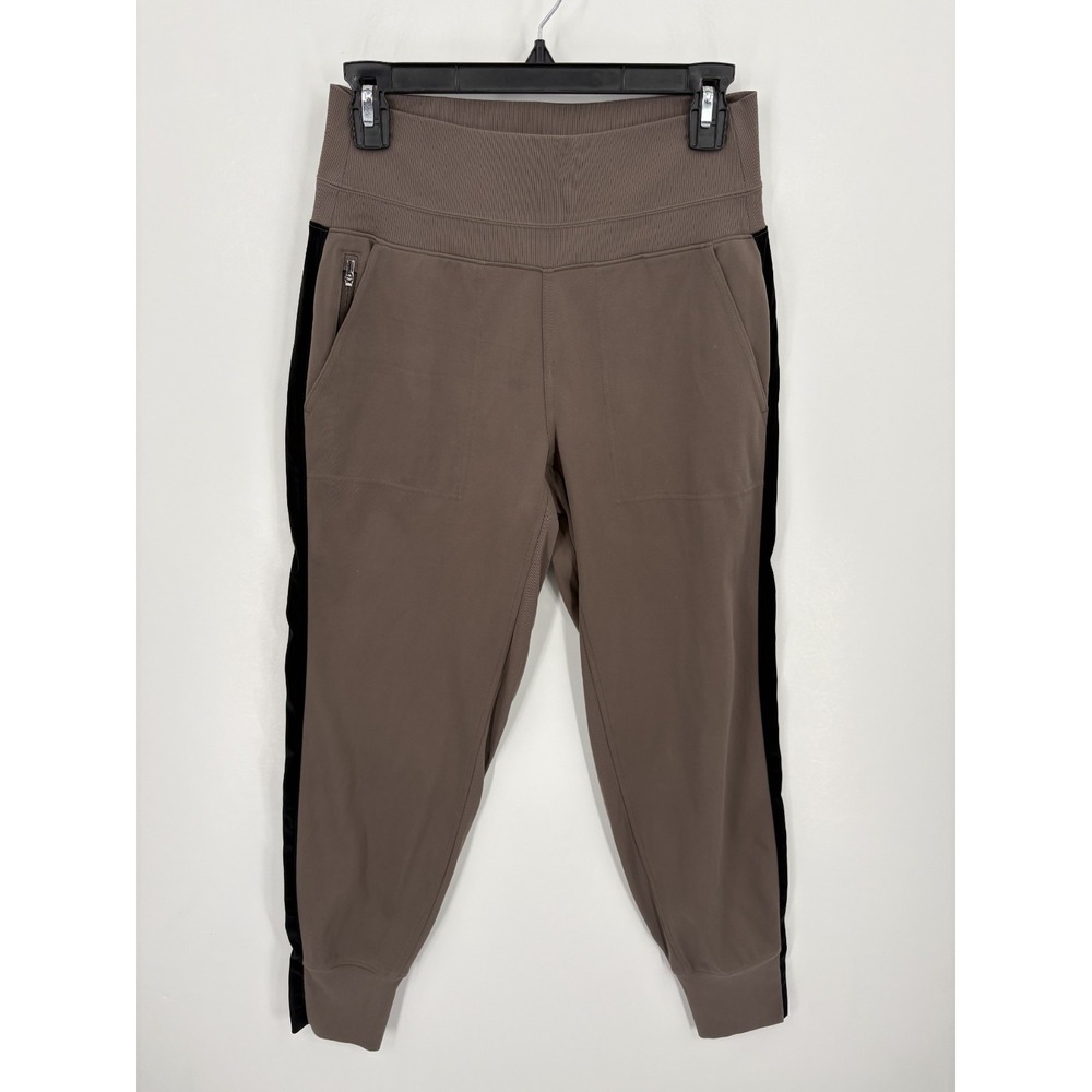 Athleta Women's Venice Velvet Stripe Jogger Taupe Brown High Rise Pants, Small